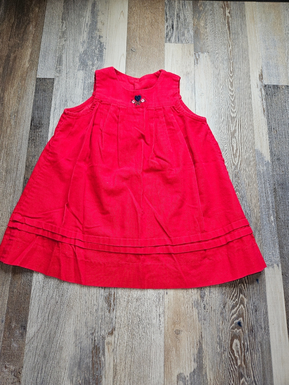 Hartstrings Baby Vintage Cordoruy Dress 24 Months Red With Heart Embroidery